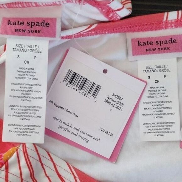 Kate Spade Lychee Coral Falling Flower Square Neck Bikini Swim Set Small - Picture 11 of 12